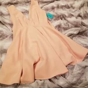 New With Tags!! Peach Skater Dress Deep V w/ Bow